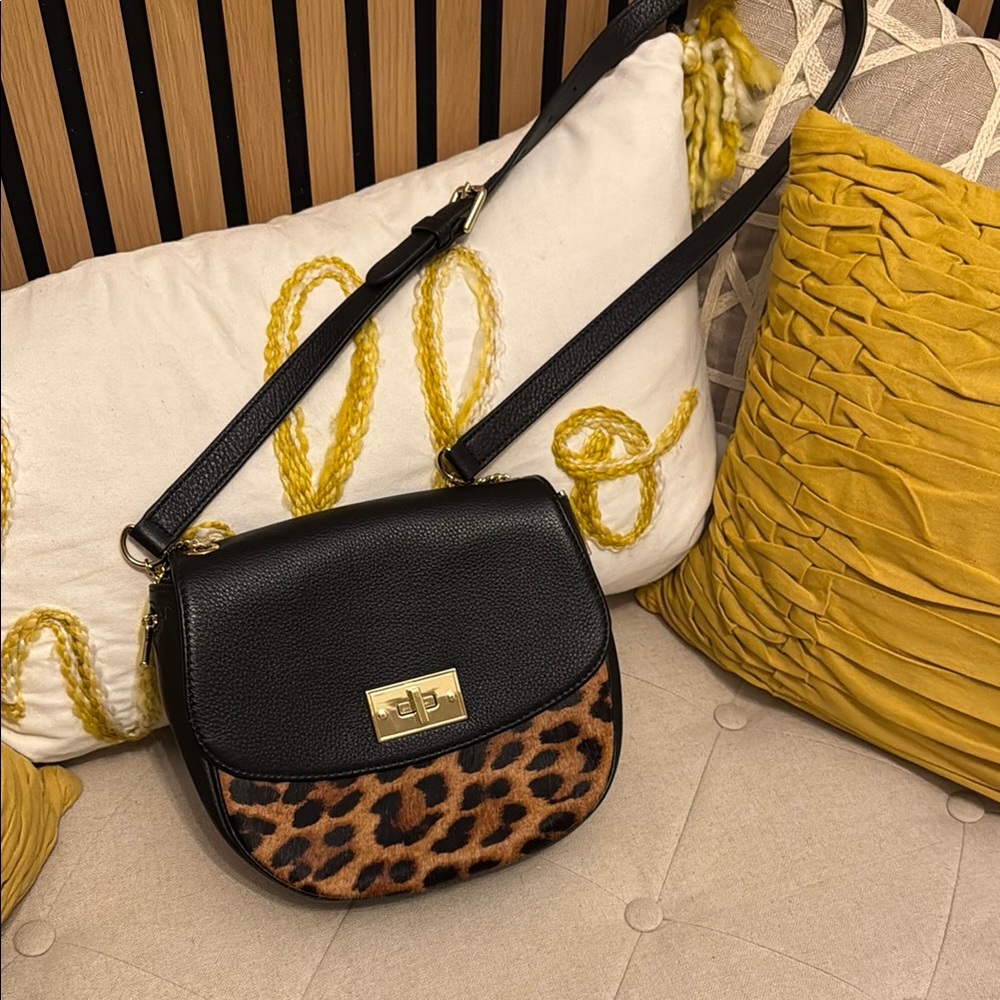 Talbots Black and Brown Crossbody Bag with Leopard Accent